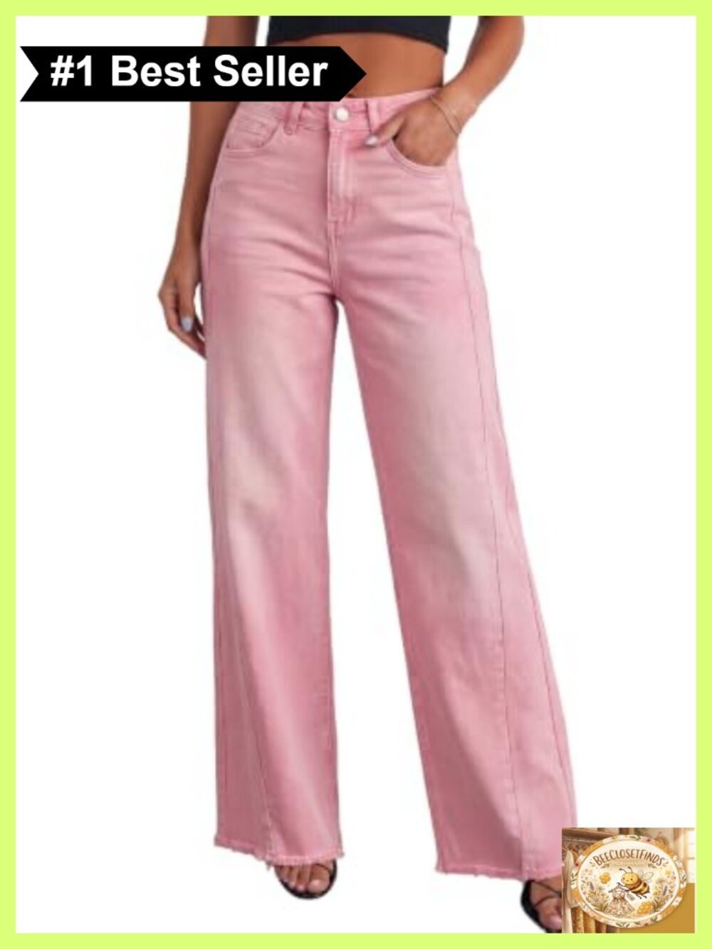 Wide Leg High Waisted Stretchy Denim Pants Raw Hem Loose Fit Jeans